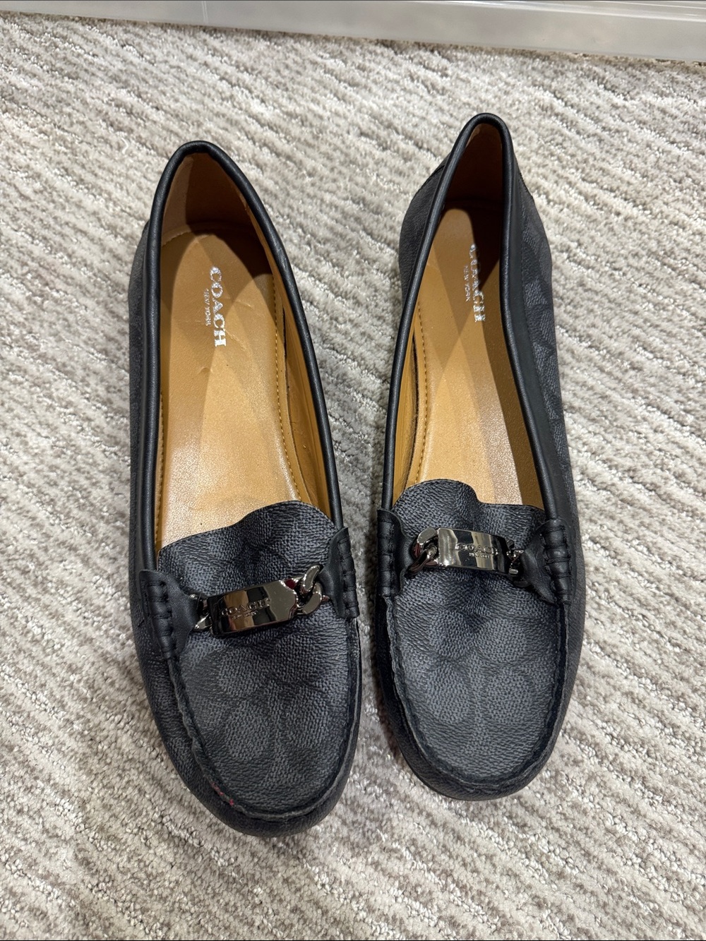 Coach Black Signature Leather Driving Loafers with Metal Bit size 10